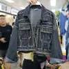 Damenjacken Jacke Frauen 2024 Herbst Hand Nieten besetzte Denim lose Outwear weibliche Studenten beiläufige kurze Jeans Mäntel