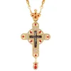 Necklaces 2022 New Pectoral Cross Orthodox Jesus Greece Crucifix Pendants Plated Gold Jesus Pendant Cross Necklace with Red Crystal