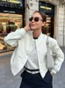 Trafza kvinnor elegant vit jakcet framfickor långärmad knapp bomber jacka höstkvinna avslappnad rockar streetwear topp 240219