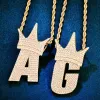 قلادات AZ Crown Bail Letter Lettern for Men Women Micro Pave Zircon Name Hip Hop Necklace Chain Jewelry Jewelry