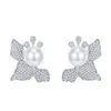 Stud Earrings S925 Silver Flower Bow Full Body 925 Inlaid Pearl 12mm European And American Women's Wholesale