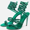 Sandalet 2024 Kadın Rhinestone Moda Püskül Kristal Ayakkabı Seksi Gece Kulübü Ziyafet Twining Stiletto