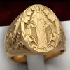 Anneaux HOYON élégant unisexe 14k or jaune couleur bague pour hommes bijoux cadeau vierge marie bénédiction Badge sculpté à la main anneau religieux
