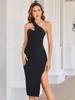 Casual Dresses Beaukey Luxury Diamond Crystal Asymmetrical Black Bandage Dress Evening Woman Quality Party Cut Out Halter Backless Sexy