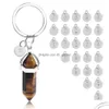 Nyckelringar Nature Stone Pendant Keyring For Women Men 26 Inledande bokstav nyckelchain Healing Crystal Keyholder Fashion Jewelry Drop Delive DHPHH