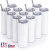 USA Warehouse Tasses à double paroi de 20 oz Gobelet avec couvercle et paille en plastique Bouteilles d'eau Vacann isolées en acier inoxydable CA Stocké