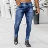 Jeans da uomo Stampa da uomo Pantaloni a matita effetto consumato a vita alta Lavaggio in denim Tasche a tubino slim fit Cerniera leggermente elasticizzata Lunghezza alla caviglia