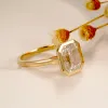 リングcxsjeremyソリッド14K au585黄色のエメラルドカット3ct 7*9mm女性用ベゼルセッティングソリティア結婚指輪