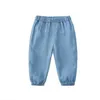 Джинсы, детские джинсовые брюки, новинка 2021 года, летние детские повседневные свободные мягкие джинсовые брюки для мальчиков и девочек, детские дышащие брюки с защитой от комаров