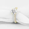 Rings lnngy gecertificeerd 10k solide gouden moissaniet solitaire ring 1.25ct ronde gesneden klassieke halo verlovingsringen voor koppels bruiloft cadeau