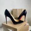 ブランドデザイナーの赤い光沢のあるソール先のつま先ブラックハイヒールスティレット8cm 10cm 12cmセクシーな結婚式の靴大きなサイズ35-44