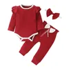 Clothing Sets 3Pcs Baby Girl Outfit Set Newborn Toddler Kids Clothing Set Baby Girls Lace Ruffles Cotton Bodysuit +Pants+Headband Clothing