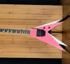 Hot Rare Vinnie Vincent Flying v Double V Pink White Electric Guitar、Floyd Rose Tremolo、Shark Fin Inlay、EMG Pickup、Black Hardware