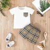 Clothing Sets 2pcs Baby Boy 95% Cotton Short-sleeve Tee and Plaid Shorts Set Suitable for Summer Season Soft and Comfortable