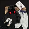 Jackets Children Autumn Coat 2024 Korean Style Cool Fashionable Boy Dark Black Hat Warm Top Baby Comfortable Clothes