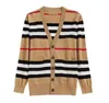 Sweater Jacket Cashmere Cardigan Mid-length Knitted V-neck Striped Thin Ladies Trench Coat