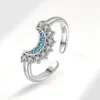 Celestial Blue Sparkling Moon Sun Ring 925 Silver Crystal Fine Summer Jewelry For Women Stackable Openable Fashion Ring With Box