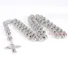 Necklaces 4/6/8/10MM Classic Womens Mens Necklace Stainless Steel Silver Color Bead Rosary Chain Jesus Christ Cross Pendant Free Shipping
