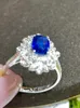 Anéis de cluster LR Blue Sapphire Ring 1.42ct Real Pure 18 K Natural Unheat Royal Gemstone Diamonds Stone Feminino