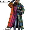 GLCMYAYA элегантное женское пальто из смешанной шерсти, осеннее уличное женское длинное кардиган, пальто, модная куртка с карманом и длинным рукавом с цветочным принтом