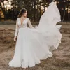 Bescheidenes Landhochzeitskleid mit langen Ärmeln, V-Ausschnitt, Chiffon-Spitze-Brautkleidern für den Garten, Vestido de Novia