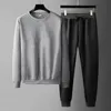 Mens O-neck Loose Casual Track Set 2024 New Spring Korean Sweatshirt Jogging Set Wool Fashion Simple Pulling Mens Solid Set 240221