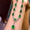 Halsband Ruzzallati Lab Emerald Stone Banket Halsband Sier Color Ladies Fashion Vintage Long Necklace Jewelry Party