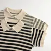 Boys Knitwear Clothes Turn-down Collar Loose Polo T-shirt Fashion Striped Pullover Tops Children Girl Cute Summer Vintage Tops 240219