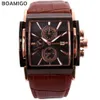 Boamigo Hommes Montres À Quartz Grand Cadran Mode Casual Montres De Sport En Or Rose Sous Cadrans Horloge En Cuir Marron Mâle Montres Y19290o