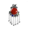 Pingentes 925 prata sul vermelho turmalina borla colar para mulheres estilo vintage clavícula corrente incrustada lapis lazuli pingente jóias