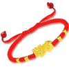 Браслеты-подвески Lucky Red Rope Pixiu, плетеные, золотого цвета, тибетский буддийский регулируемый для женщин и мужчин, ювелирные изделия, подарки