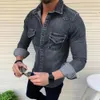 Vår- och hösten denimskjortor Mens Long Sleeved Jeans Mens Mens Single Breasted Casual Shirt Chemical Homme 240221