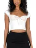 Mulheres camisetas Mulheres Cap Manga Tops Verão Lace Patchwork Bandage Backless Básico Crop Camisetas para Festa Streetwear