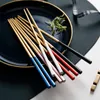 Eetstokjes Chic Vierkant 304 Roestvrij Staal Goud Sushi Hashi Kleurrijke Koreaanse Stijl 1 Paar 23,5 Cm Servies Set