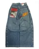 Herenjeans jnco heren Harajuku retro hiphop schedel borduurwerk baggy denim broek 90s straat gotische broek broek streetwear