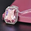 Hängsmycken Big Square Pink Crystal Zircon Diamond Gemstones Pendant Halsband för kvinnor 18K vitt guld silver 925 smycken Bijoux Bague gåva