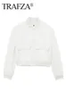 TRAFZA женская элегантная белая куртка-бомбер с передними карманами и длинными рукавами на пуговицах, осенняя женская повседневная куртка, уличная одежда, топ 240219