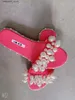 Slippers Pearl Slippers Women Summer Sandals 2022 Fashion Bling Female Candy Color Beach Diamond Slippers Flat Shoes Outdoor Sandals Q240221