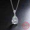 Hängen 2ct Moissanite Halo Pendant Halsband för kvinnor Sterling Silver Accenter Utmärkt Cut Lab Diamond Teardrop Halsband Fina smycken