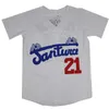 Mäns T-shirts Baseballtröja Santurce Crabbers Puerto Rico 21 Clemente Jerseys Sybroderi Högkvalitativ sport utomhus vit grå ny J240221