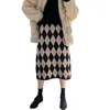 スカート2024秋の冬女性女性ニットロングドレスソリッドカラー編みスカートエレガントな女性H818