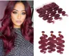 9a Brazylijskie burgundowe włosy z koronkowym czołowym zamknięciem 13x4 cala fala ciała 99J Wino Red Human Hair Bundle z ucha do ucha pełne fron6711308