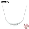 Halsband Wostu 925 Sterling Silver full av Zircon Moon Chain Halsband för kvinnor utsökta glänsande CZ -festhalsband bröllop smycken gåva