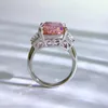 Cluster Rings Princess Pink Large Diamond Ring Wedding Engagement For Women