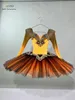 Scenkläder gul-orange esmirada variationer gdc tävling kostym balett tutu klänning hög anpassad gasväv