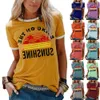 Dames vakantie kokospalm letterprint casual los T-shirt met ronde hals en korte mouwen Lu'l'y520889