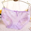 Women's Panties Breathable Underwear Sexy Translucent Jacquard Bow Hollow Lace Mid-waist Briefs 017-2