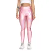 Tenues Sexy Femme Élégant Rose Laser Leggings Joga Scrunch Butt Métallique Shuffle Danse Brillant Pantalon D'entraînement Club Party Wear Gym Collants