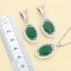 Conjuntos 2023 novo verde semiprecioso prata 925 conjuntos de jóias para mulheres brincos pulseira anéis colar pingente caixa de presente