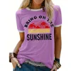 女性の休暇ココナッツツリーレタープリントカジュアルルーズラウンドネック半袖Tシャツ